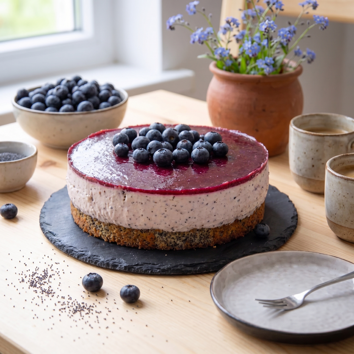 Low-Carb Mohn-Blaubeer-Torte