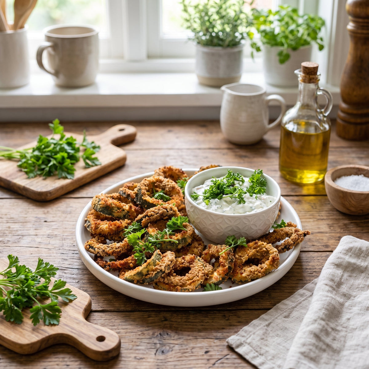 Low-Carb Zucchini Ringe mit Joghurt-Dip