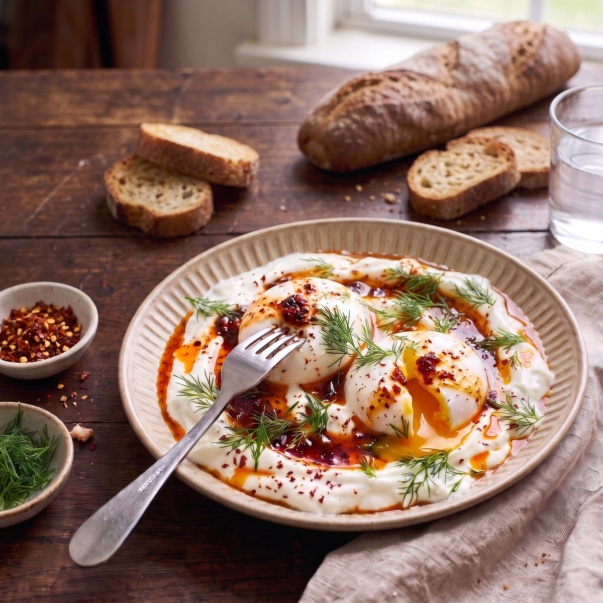 Türkisches Keto Frühstück mit pochierten Eiern