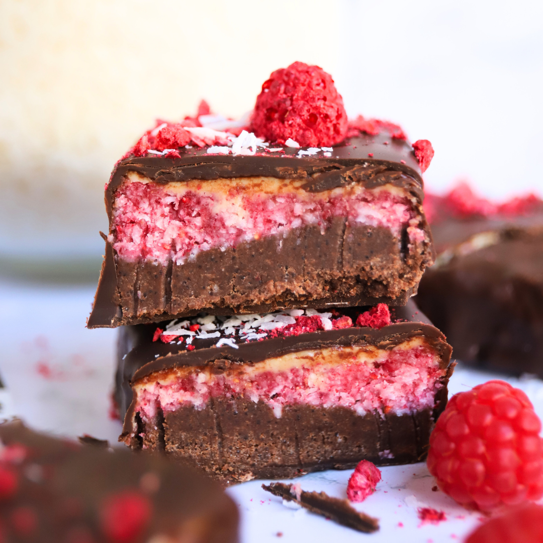 Low-Carb Himbeer-Kokos-Brownie-Riegel