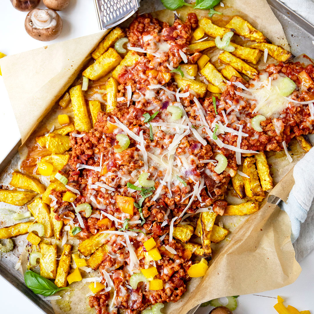 Low-Carb Veggie Chili Cheese Fries
