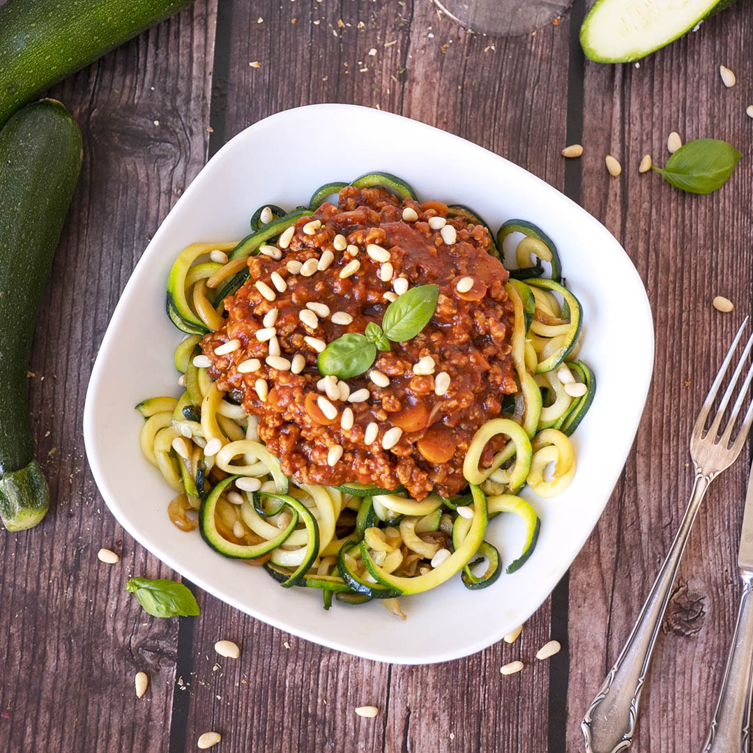 Low-Carb Spaghetti mit veganer Bolognese