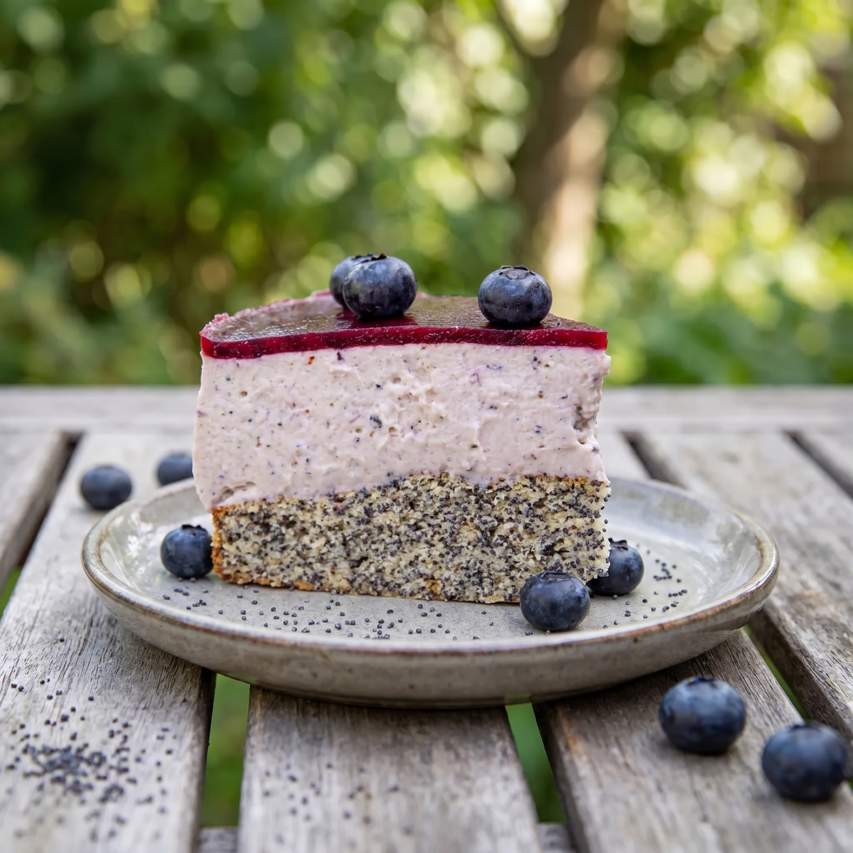 Low-Carb Mohn-Blaubeer-Torte