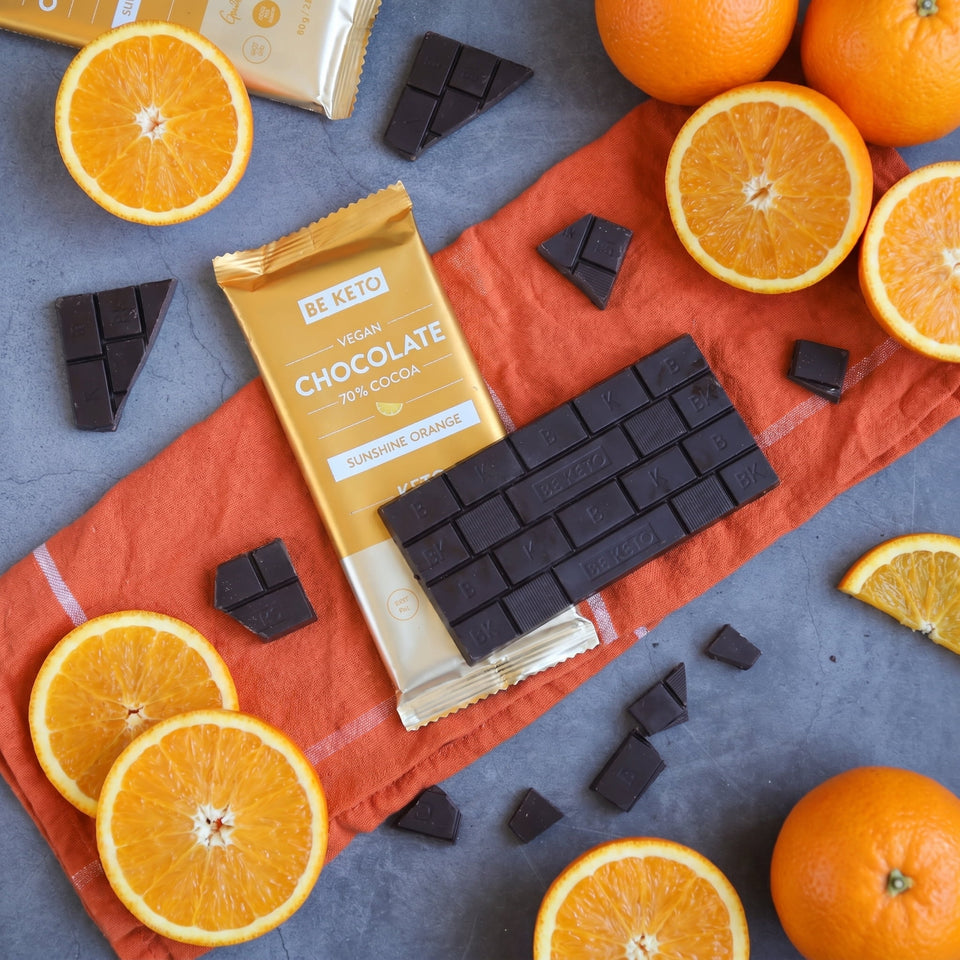 Vegane Keto Schokolade mit MCT-Öl - Sonnenschein Orange