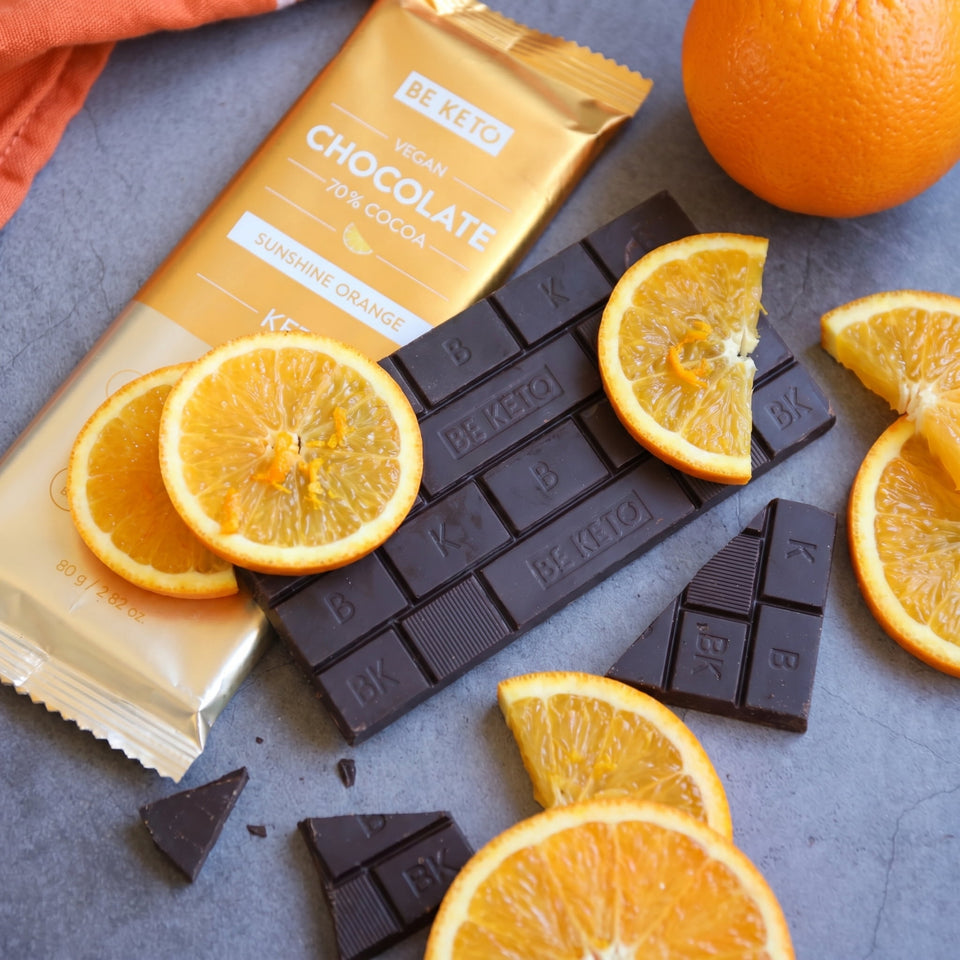 Vegane Keto Schokolade mit MCT-Öl - Sonnenschein Orange