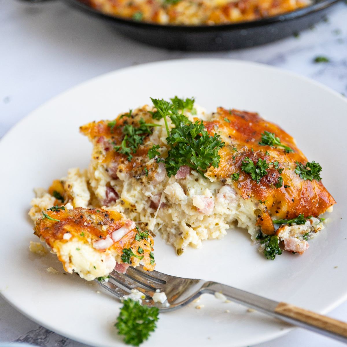 Blumenkohlauflauf mit Speck & Käse
