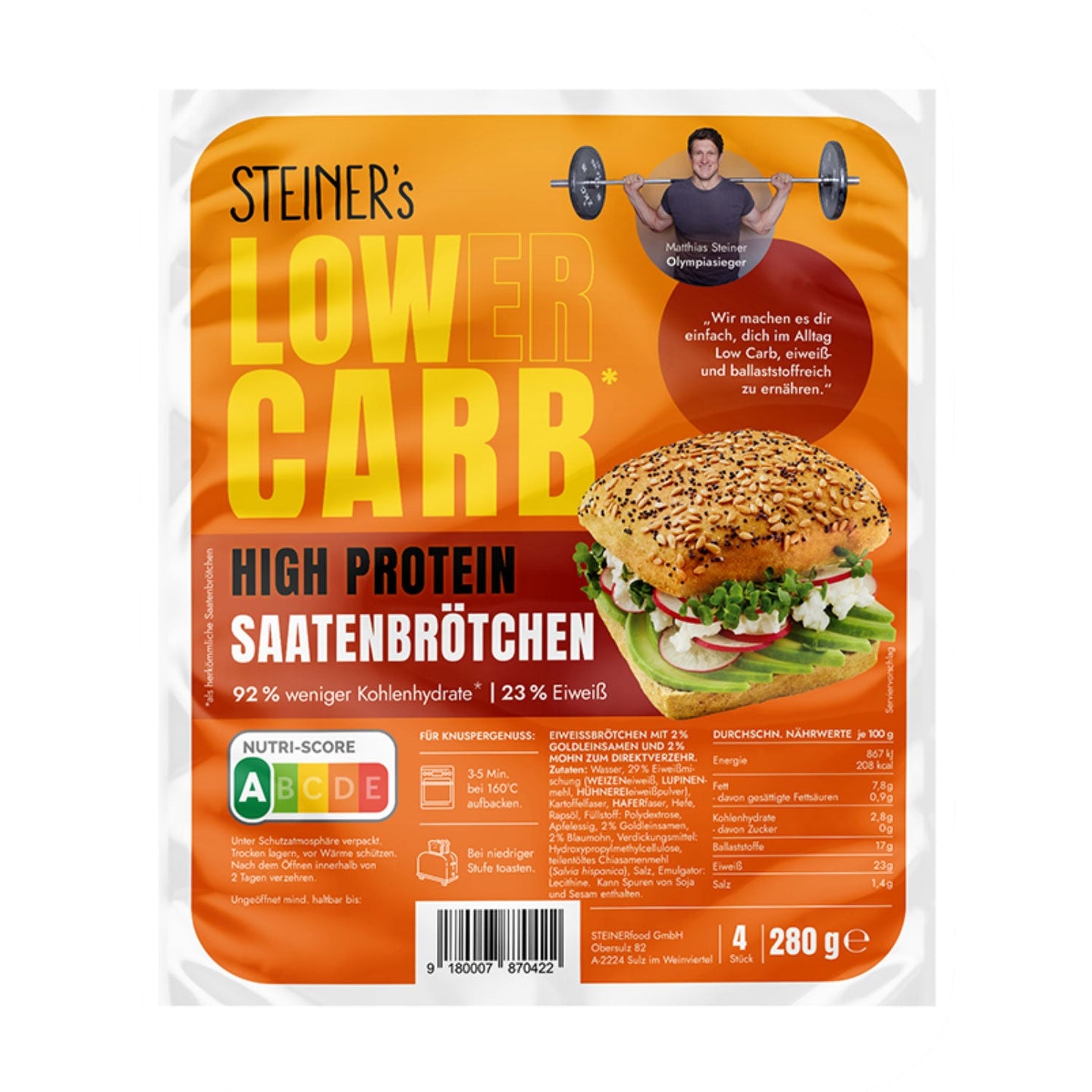 Lower-Carb* High Protein Saatenbrötchen (MHD: 13.09.2026)
