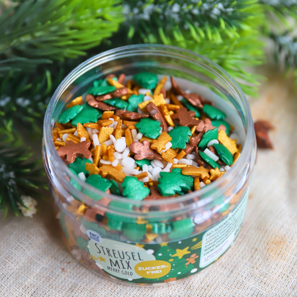Zuckerfreier Streuselmix Merry Gold offen