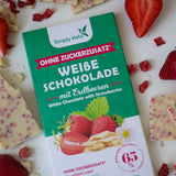 Zuckerreduzierte Weiße Schokolade mit Erdbeeren | 30% Kakao | 12er Pack